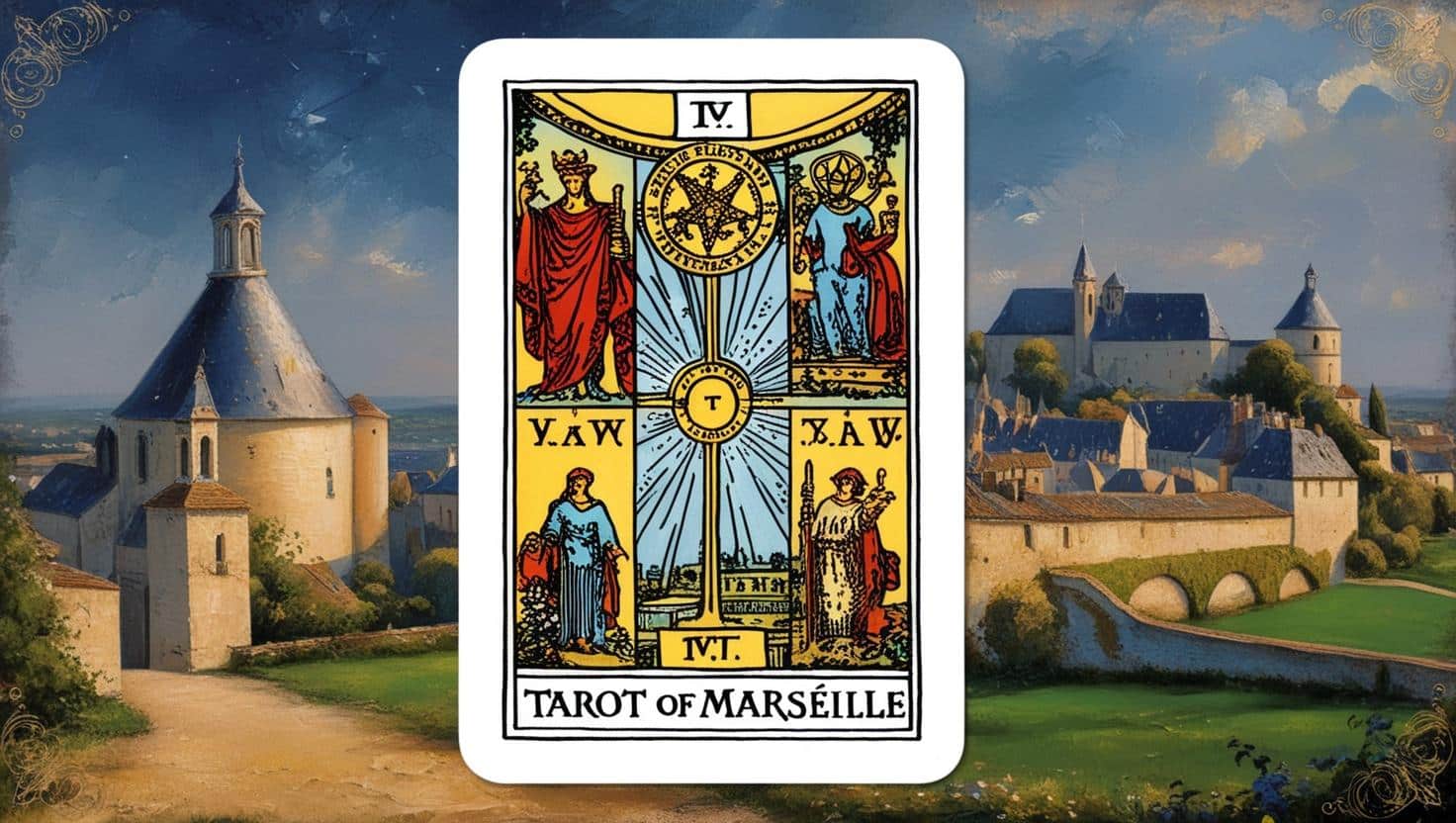 tarot de marselha com uma imagem da França ao fundo